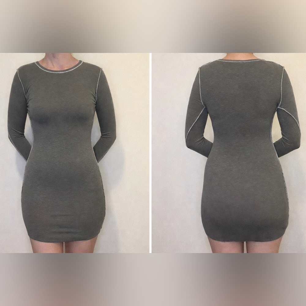 White Fox Long Sleeve mini Bodycon dress in Military Cream